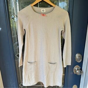 Mini Boden 11-12Y Cream Metallic Long Sleeve Shift Dress pockets velvet bow fall